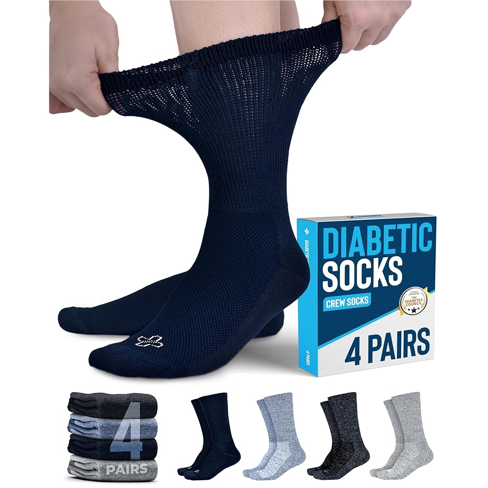 Doctor\'s Select Diabetic Socks - 4 Pairs Neuropathy Socks for Men & Women