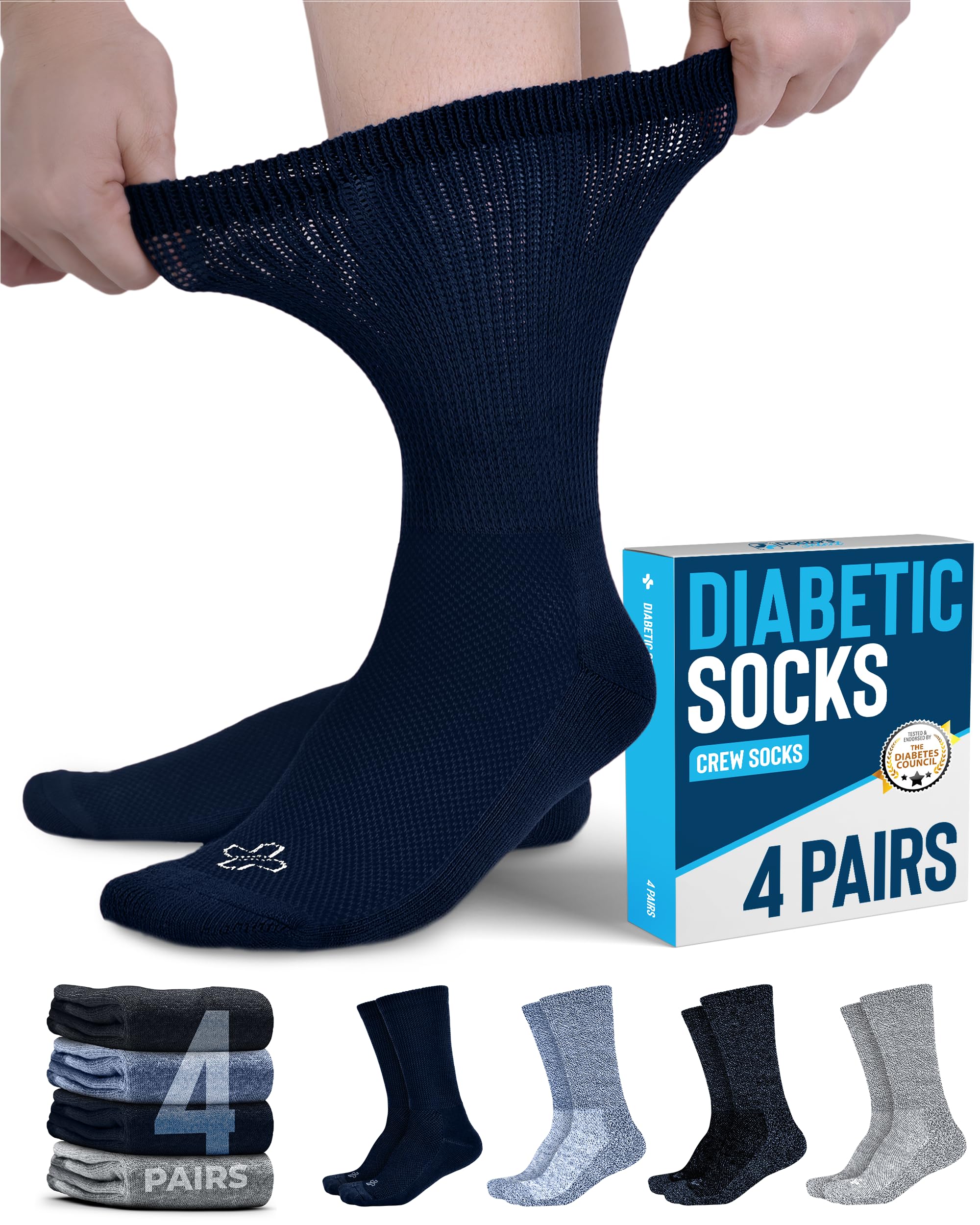 Doctor's Select Diabetic Socks - 4 Pairs Neuropathy Socks for Men & Women