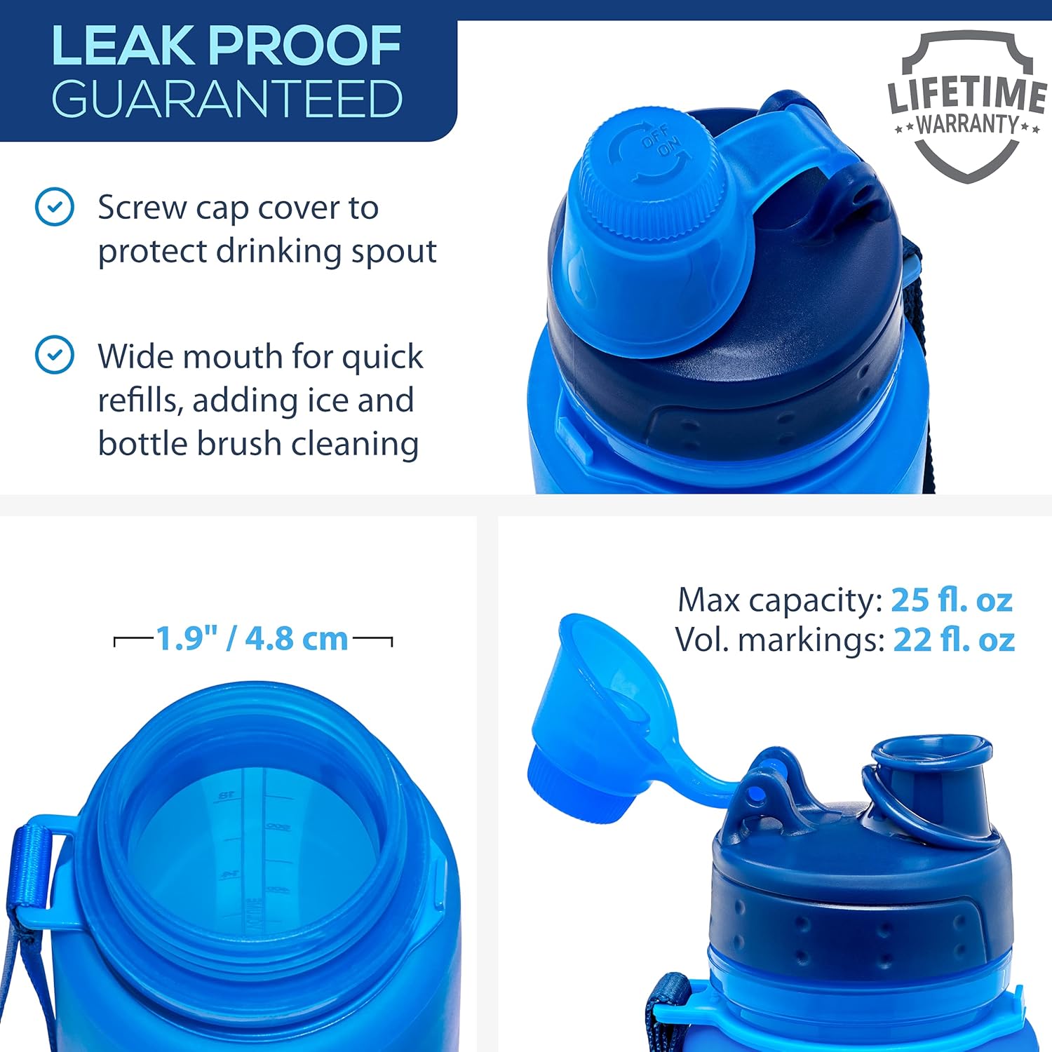 Nomader BPA Free Collapsible Sports Water Bottle - Foldable with Reusable Leak Proof Twist Cap for Travel Hiking Camping Outdoor and Gym - 22 oz (Vibrant Blue) : Sports & Outdoors
