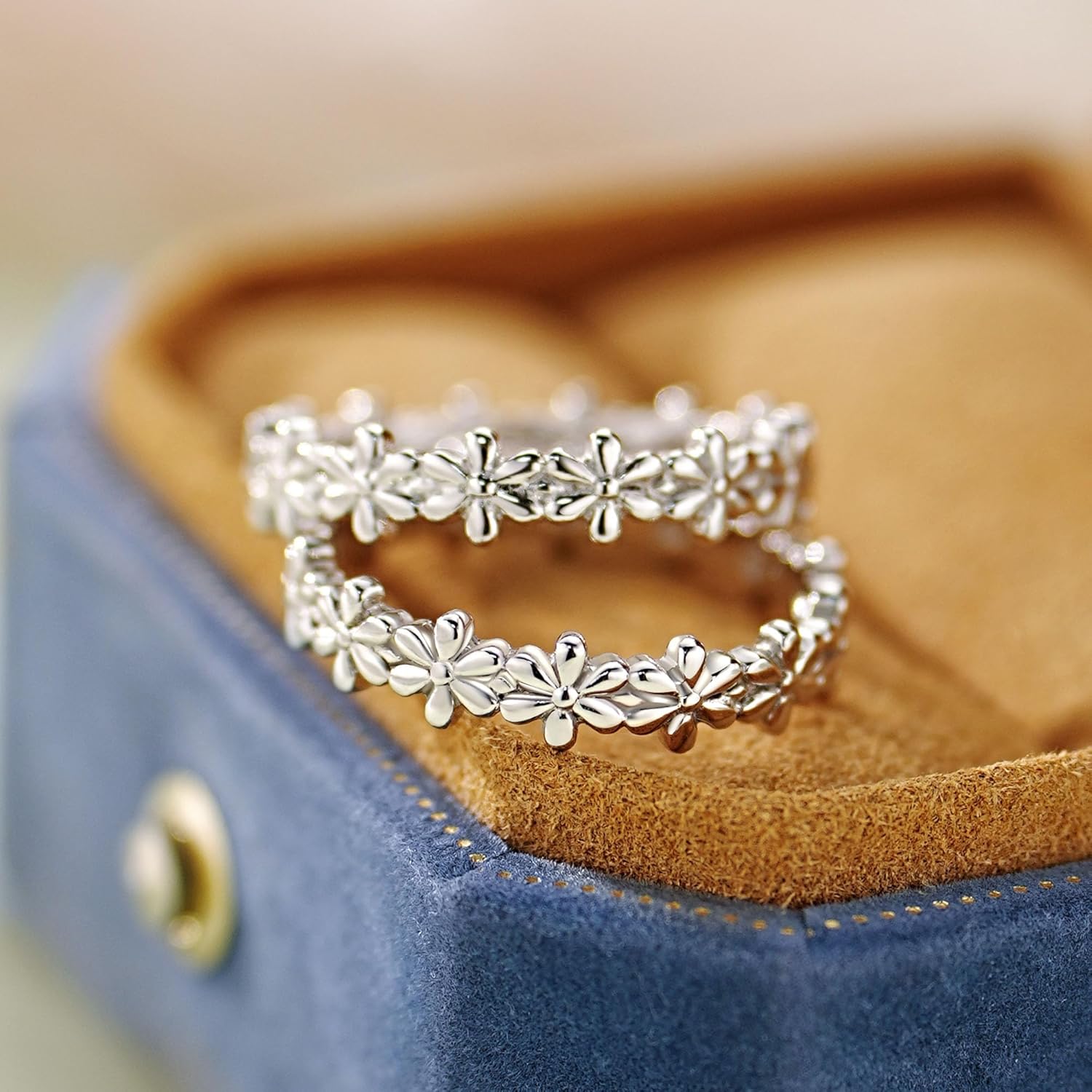 925 Sterling Silver Rings for Women Daisy Flower Stack Rings,Sterling Silver Hypoallergenic Fade-Resistant,Non Tarnish Statement Ring Fashion Marriage Band Sunflower Stacking Ring Jewelry Gift for Women - Image 8