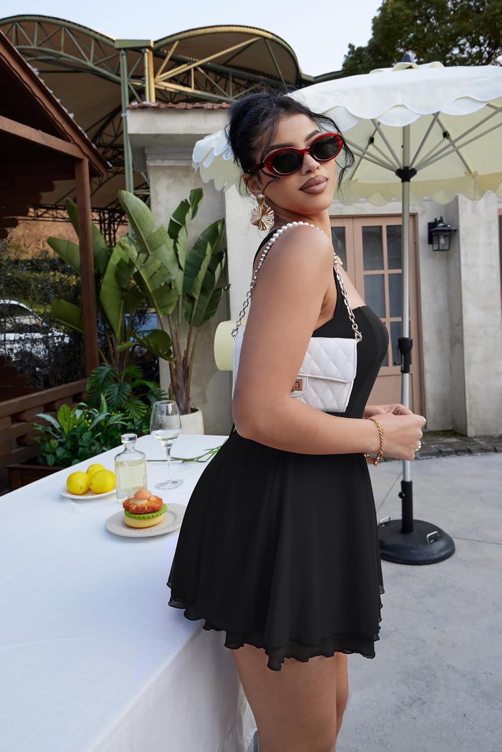 GOBLES Women's Summer Sexy Backless Sleeveless Square Neck Flowy A-Line Mini Party Dress - Image 6