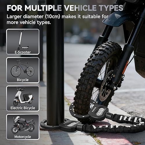 Miniatura 7 de HEETA Candado de scooter eléctrico antirrobo con bolsa de scooter, cerradura de cadena de bicicleta de combinación de 4 dígitos, accesorios de cable