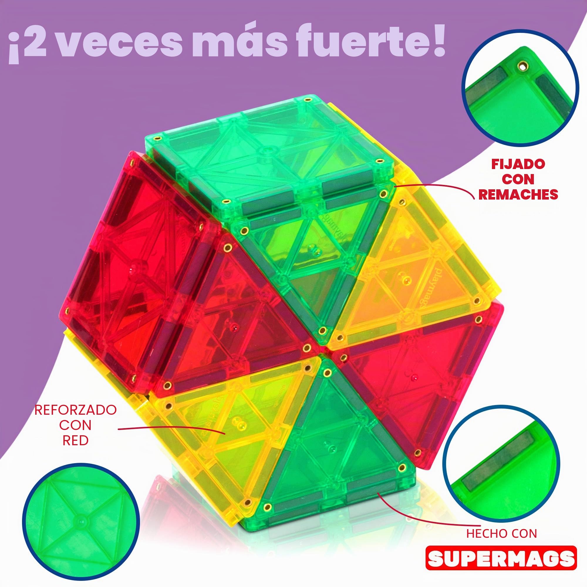 Playmags Conjunto 48 Piezas - con imanes más Fuertes, Tallo Juguetes para los niños, fichas magnéticas y Bloques de construcción, Resistente, Durable con el Super Vivid Borrar Color de los Azulejos