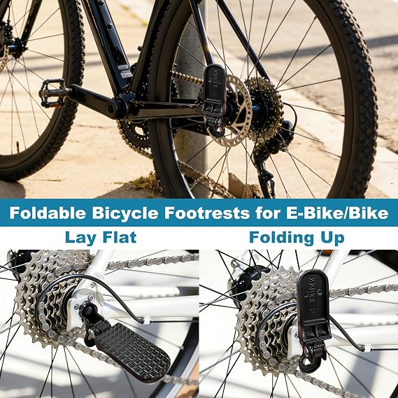 Bike Rear Pedals, Mini Folding Bicycle Foot Pegs, Rear Seat Footrest Pedals for Mountain Bike E-Bike