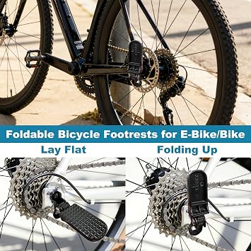 Bike Rear Pedals, Mini Folding Bicycle Foot Pegs, Rear Seat Footrest Pedals for Mountain Bike E-Bike
