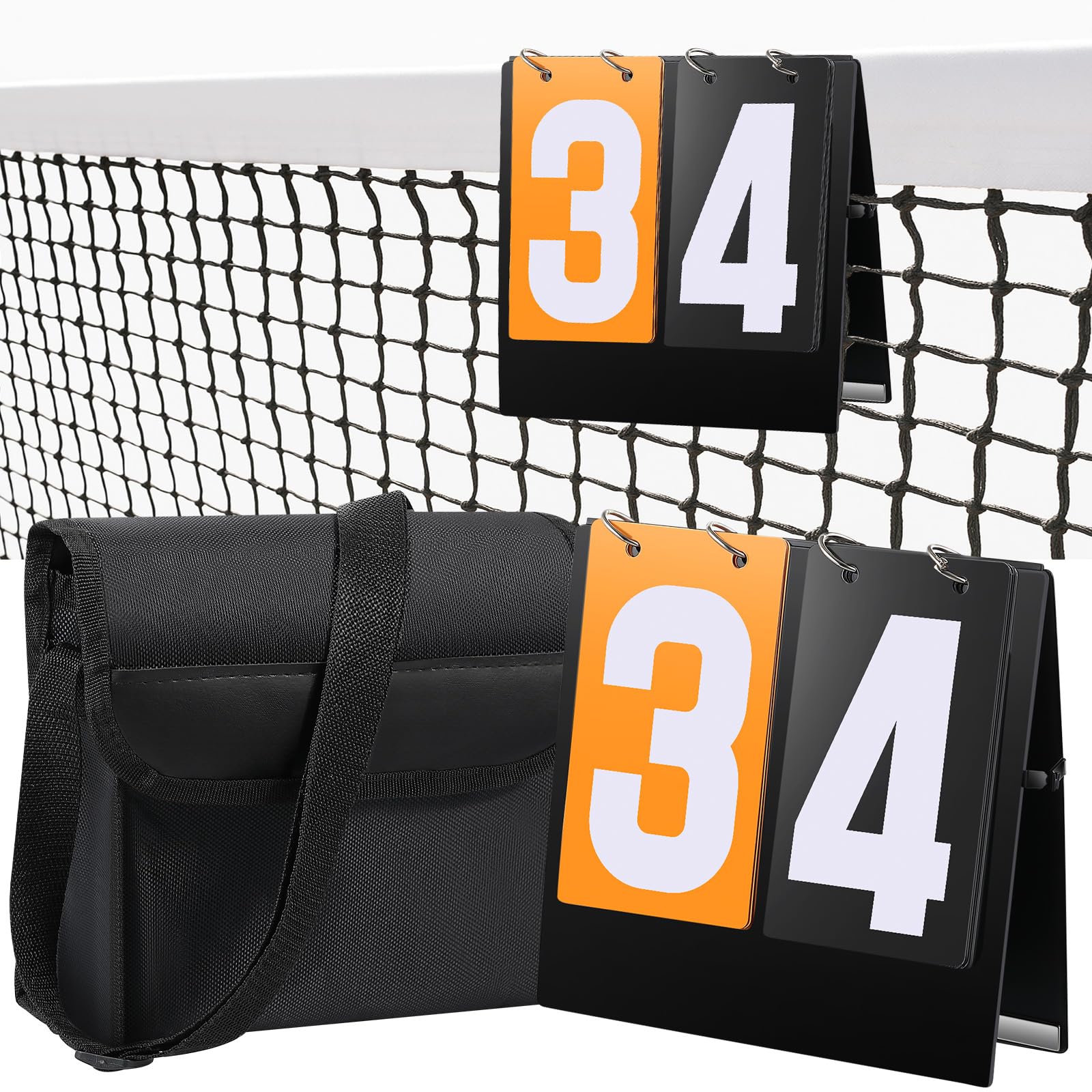 Hiboom Portable PVC Tennis Score Keeper Magnetic 2-Digit Flip Scoreboard (0-9) with Black Oxford Storage Bag Double-Sided Board for Tennis Volleyball Basketball Sports Matches Daily Use Outdoor