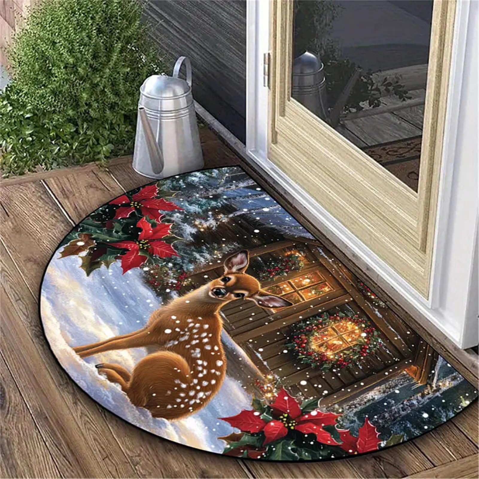 Escena Navideña con Muñeco De Nieve Alfombra De Entrada Semicircular Interior Alfombra De Área Medio Círculo para Suelo Baño Sala De Estar Dormitorio Cocina Chimenea,A,100 * 160cm