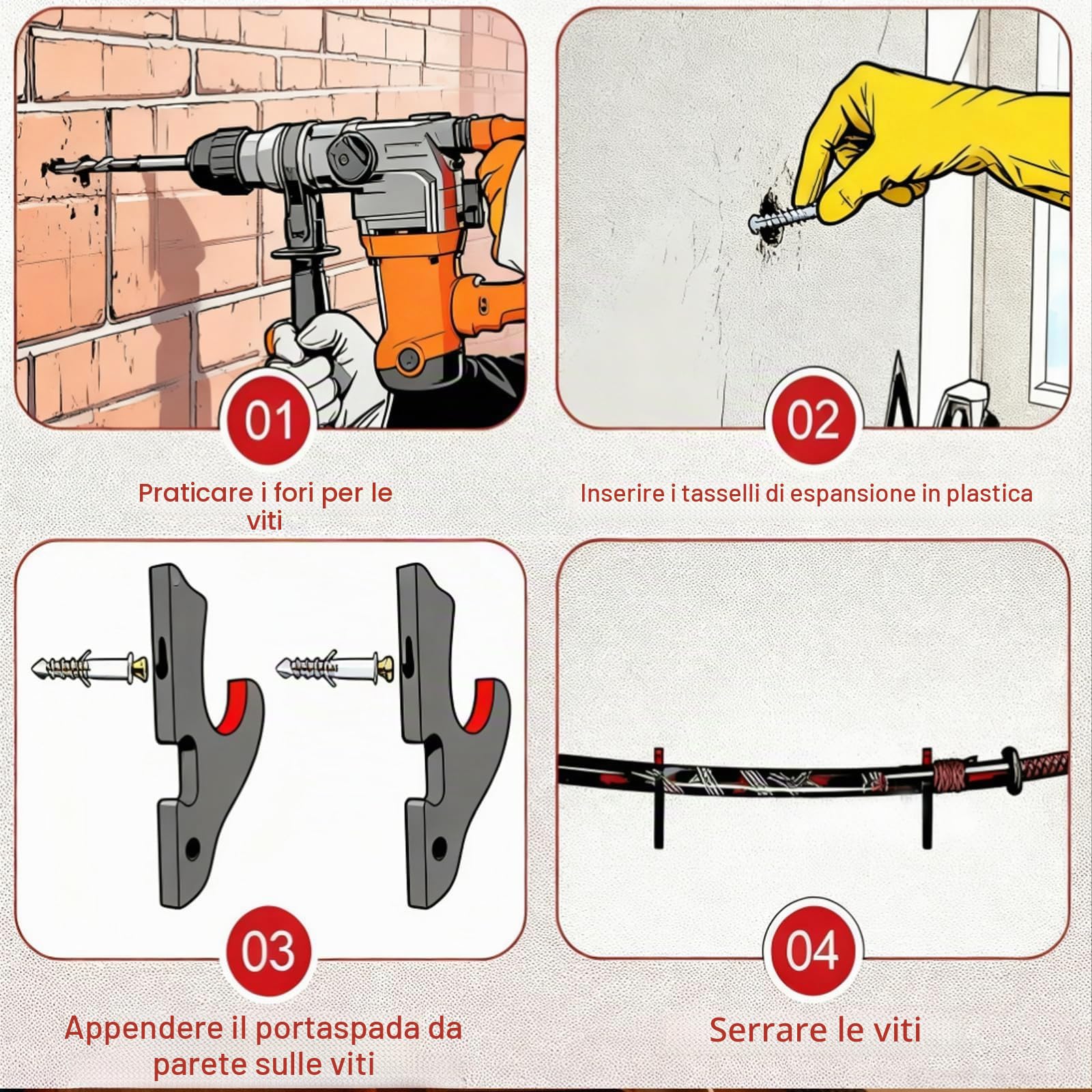 Set di 2 Supporti da Parete per Spada Katana, Ganci Regolabili con Imbottitura in Velluto, Porta Spade in Legno Nero per Katana, Wakizashi, Tanto, Sable Laser, Cosplay, Espositore da Muro Stile Giappo