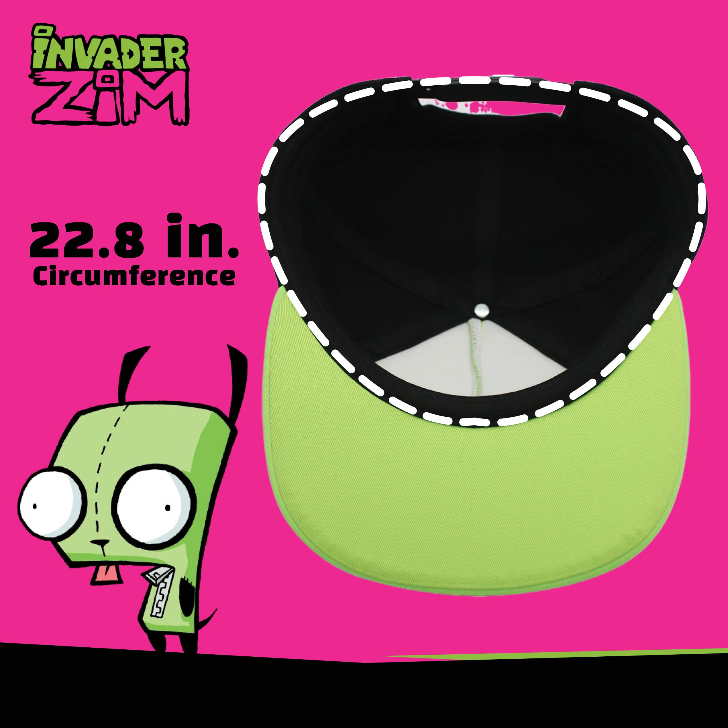 Concept One Gorra de béisbol Unisex Invader Zim, Gorra Gir para Adultos con ala Plana y Orejas y Ojos 3D, Verde/Negro, Talla única, Verde/Negro, Talla única