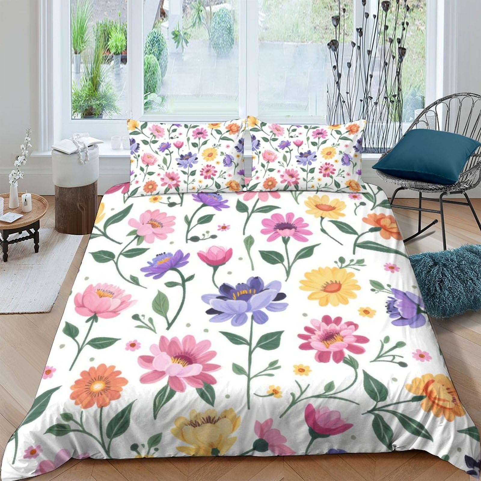 Ctjqhvkz Style-5 3D Printed Colorful Floral Fitted Sheet Microfiber Soft Breathable Wild Meadow Bed Cover For Bedroom Guest Room Mattress Protection Decor Single（135X200cm）