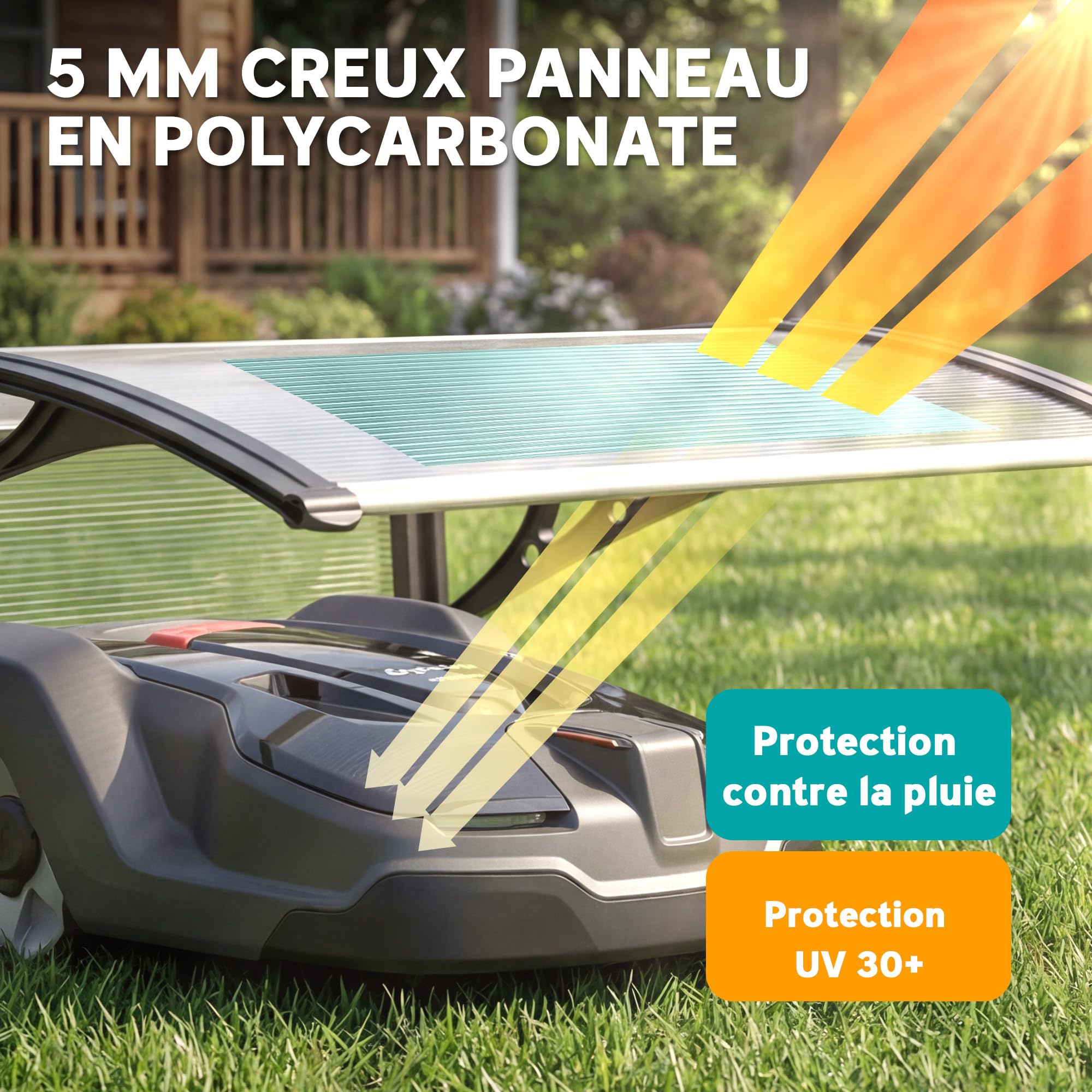 Outsunny Abri pour tondeuse robot, toit de garage pour tondeuse, auvent avec panneaux alvéolés pour une protection contre les UV, la pluie et la neige, blanc