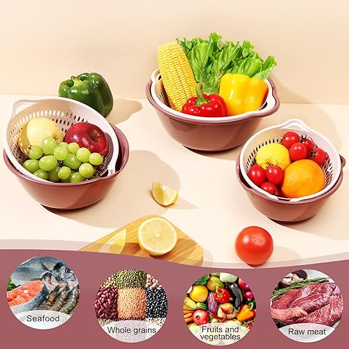 Miniatura 7 de LRECNOM Colador de 6 piezas con cuenco, colador de plástico para pasta, verduras y frutas, sin BPA, apto para lavavajillas (grande, fucsia)