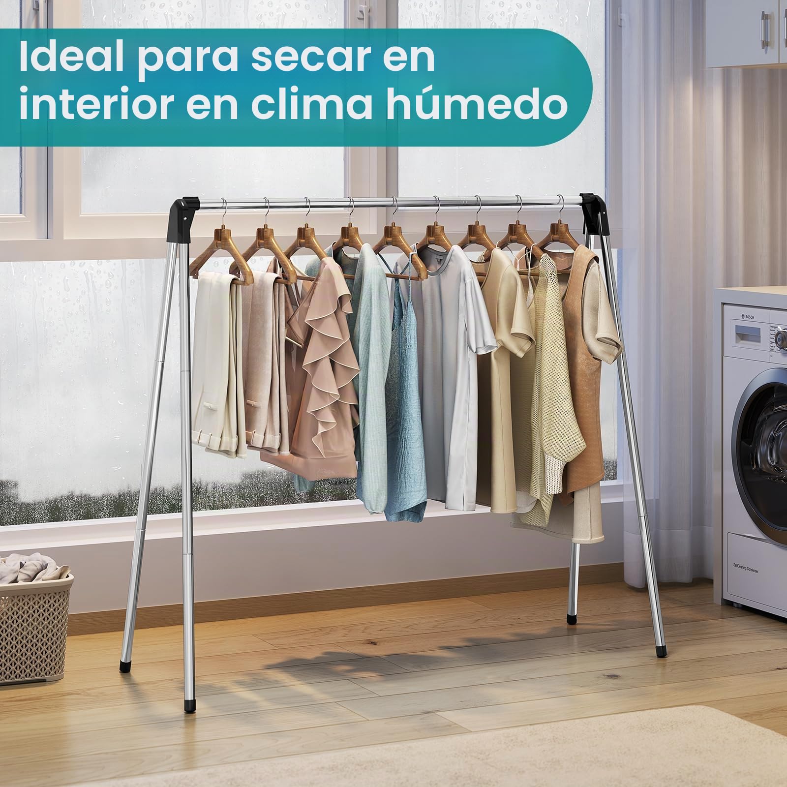 SYKIARIOL Tendedero de Ropa Plegable,Tendedero Plegable de Acero Inoxidable,Sencillo Tendedero de Exterior,Tendedero Sólido y Duradero,Tendederos Verticales Que no Rayan el Suelo,141 x 54 x 141.5 cm | Marco de acero inoxidable: resistente al óxido y durad