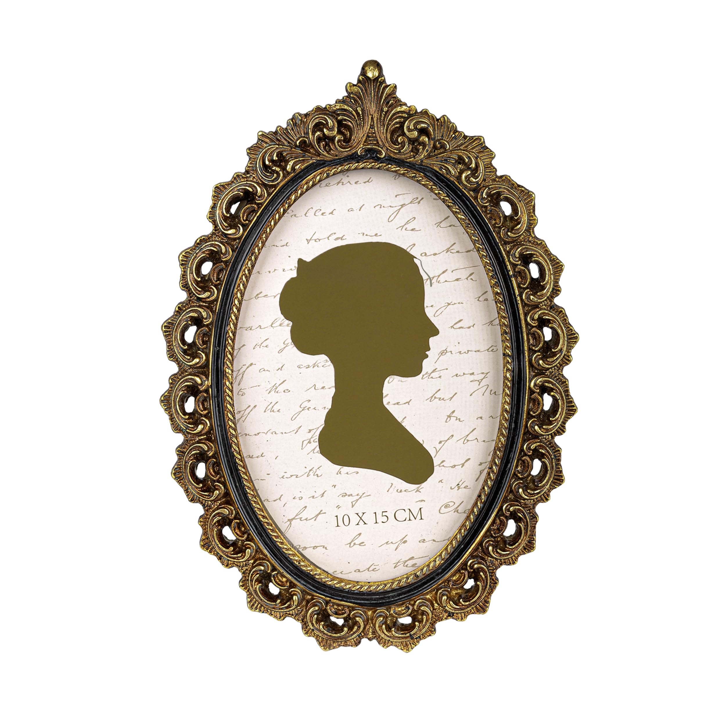 Sunlit Vintage Picture Frame 4x6 Inch, Oval Antique Photo Frames with Glass Front, Luxury Photo Display, Tabletop Wall Hanging, Gift Ideas, Gold and Black