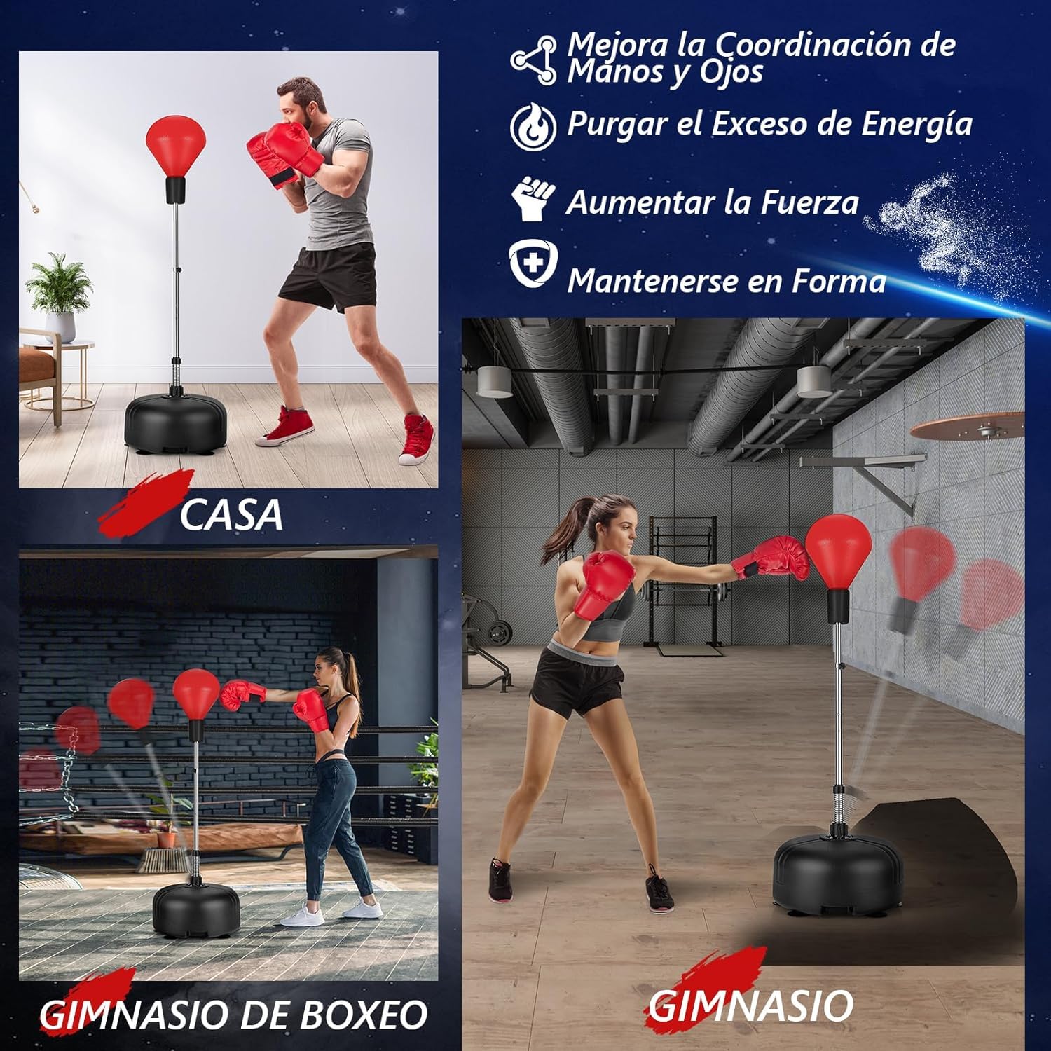 GOPLUS Juego de Saco de Boxeo, Set de Boxeo de Pie con Guantes, 140-158 cm Altura Ajustable y Base Rellenable, para Entrenamiento de Artes Marciales, Hogar Gimnasio, para Niños y Adultos