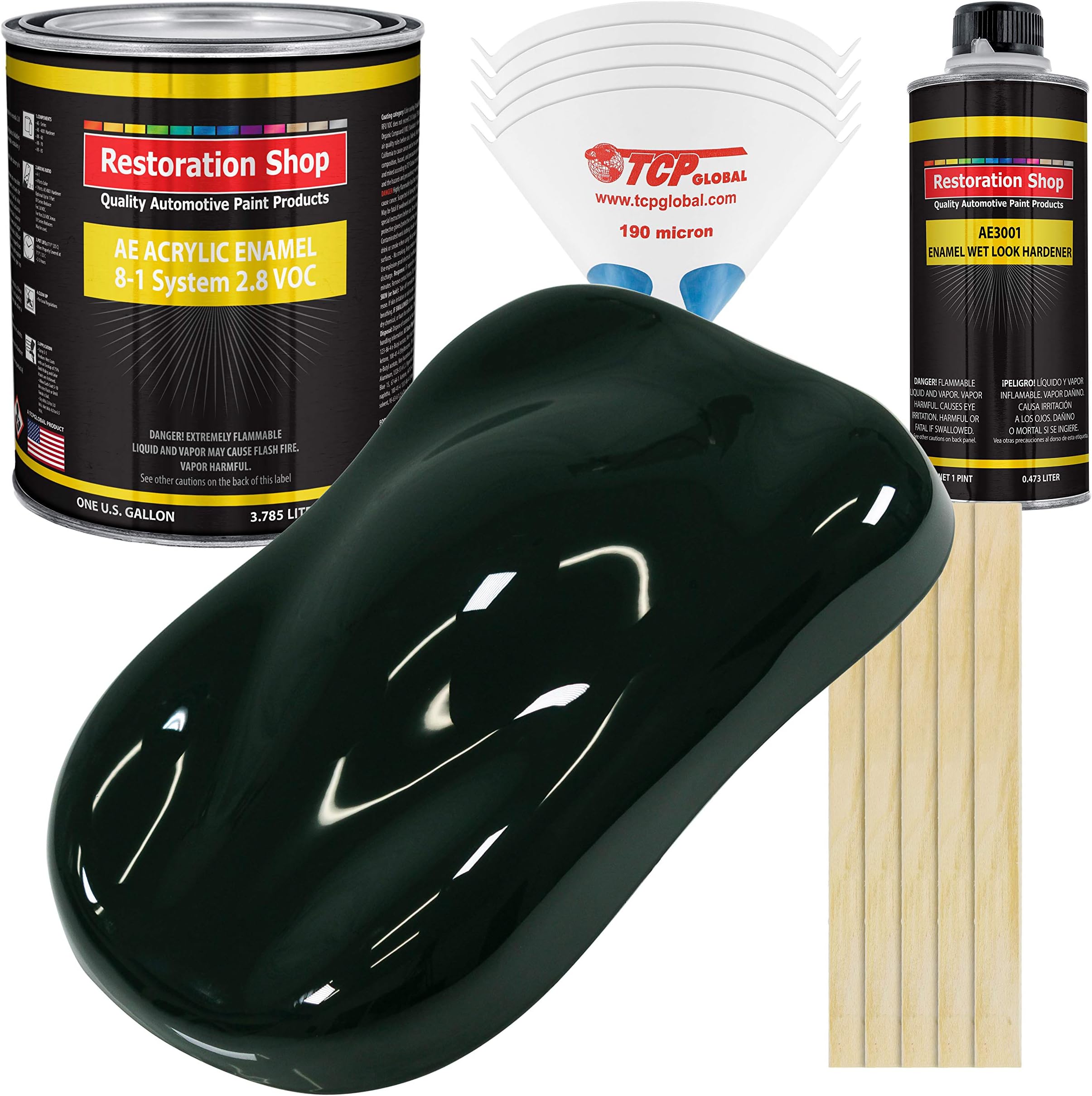 Restoration Shop - Rock Moss Green Acrylic Enamel Auto Paint - Complete Gallon Paint Kit - Professional Single Stage High Gloss Automotive, Car, Truck, Equipment Coating, 8:1 Mix Ratio, 2.8 VOC