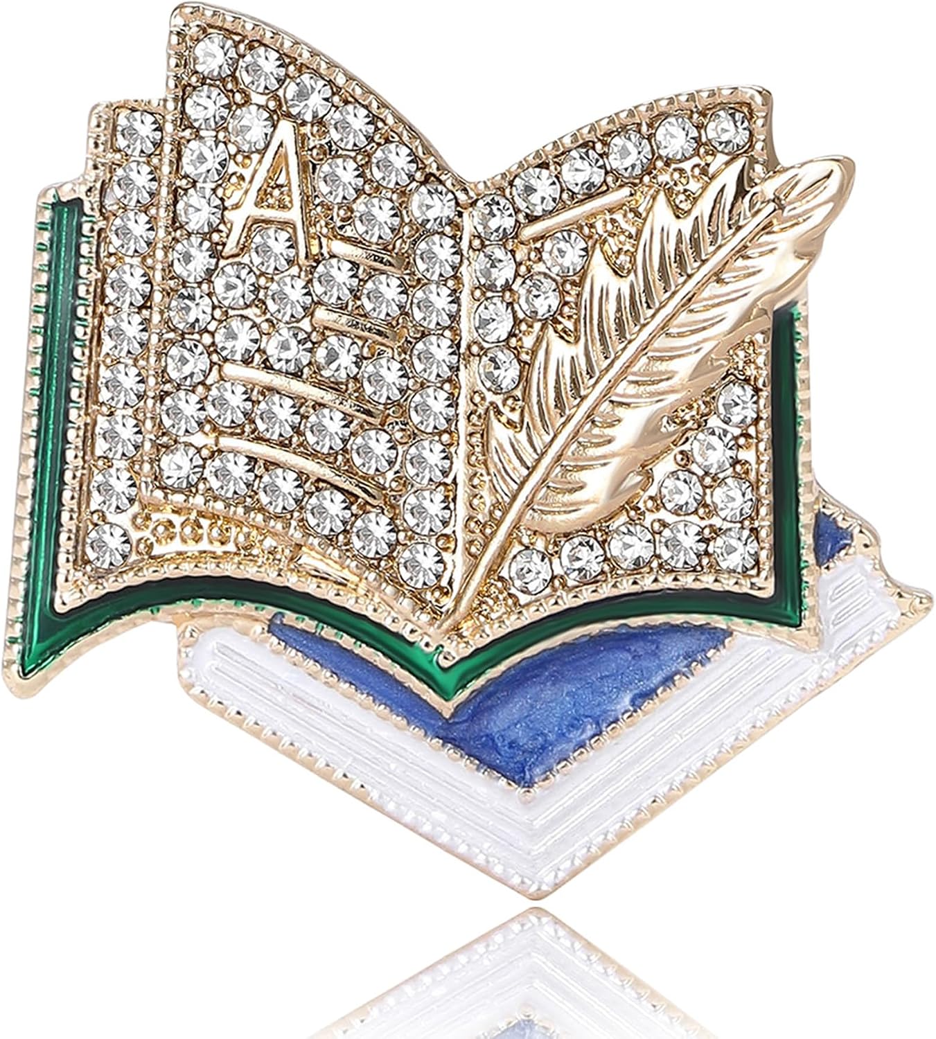 Rhinestone Feather Book Brooches and Pins for Women Teachers Day Gift Fashion Accessories Clothing Clips for Fitting