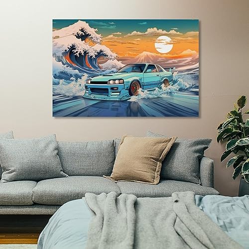 Miniatura 7 de R33 Great Wave - Pósteres e impresiones de coche japonés Jdm Ocean Sunset Car - Lienzo decorativo para pared, decoración de sala de estar para