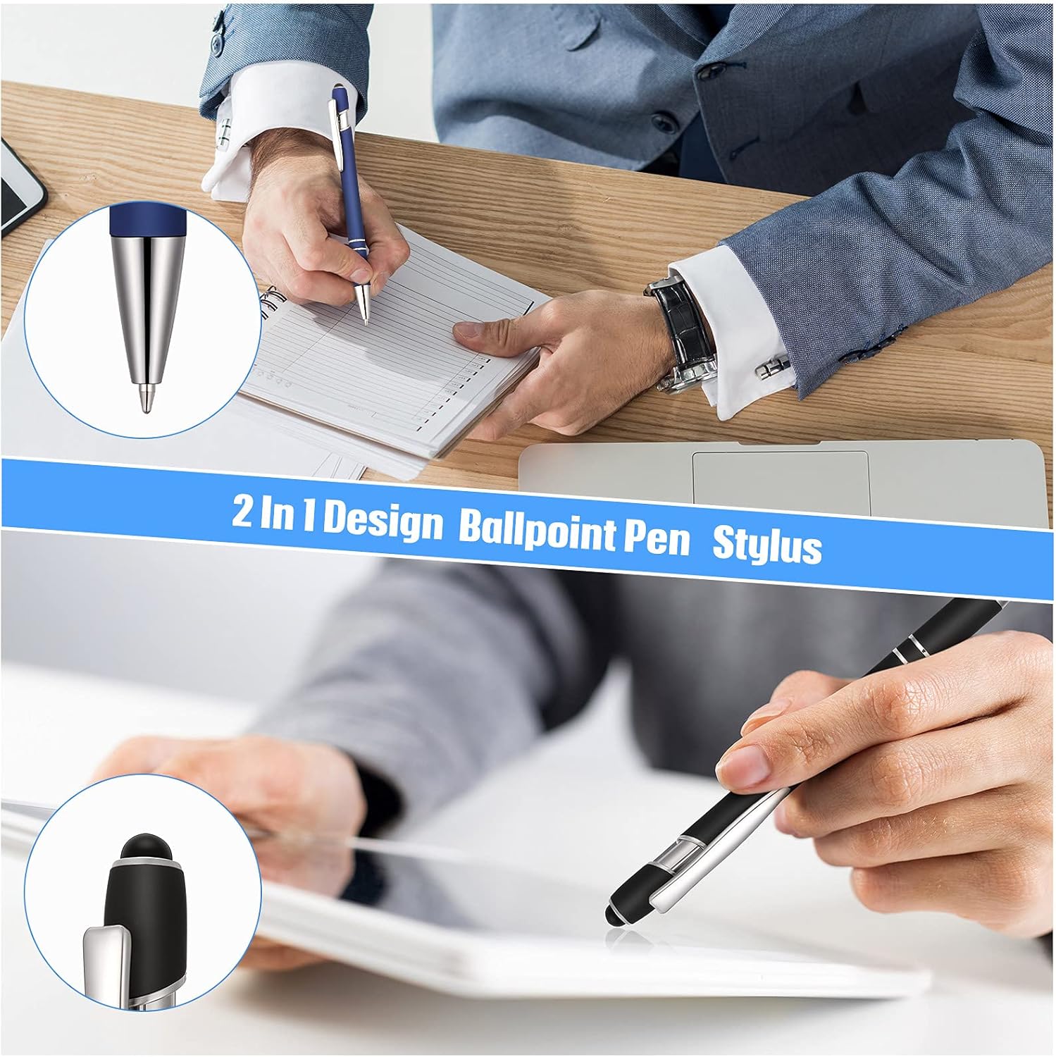 Zonon 36 Pieces Ballpoint Pen with Stylus Tip Black Ink Metal Pens Stylus Ballpoint Pen 2 in 1 Ballpoints Pens Personalized Bulk for Touch Screens Medium Point Phone Tablet Devices Birthday