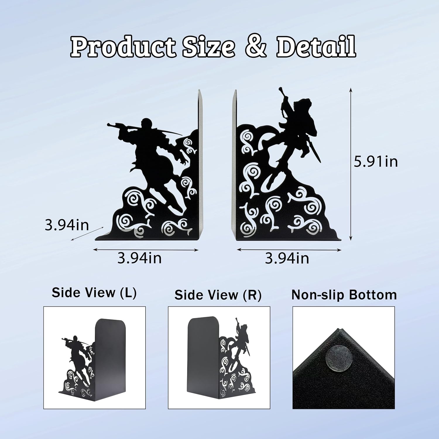 Fantasy Bookends – Unique Gift for Book Lovers or Fans, Sturdy Metal Bookends with Non-Slip Base