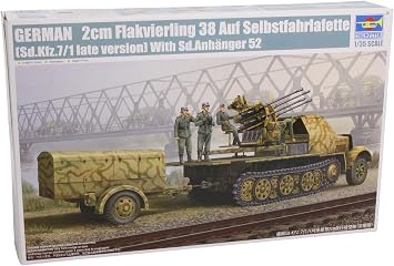 عازف البوق 1 / 35 الألمانية SdKfz 7 / 1 إصدار متأخر من Halftrack مع 2 سم Flak 38 Gun and Supply Trailer