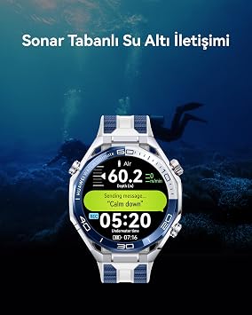HUAWEI WATCH Ultimate 2 Akıllı Saat, GPS, Zirkonyum Bazlı Sıvı Metal Kasa, 150m Dalış Desteği, Sonar Tabanlı Su Altı İletişimi, Bluetooth Arama, Hassas Sağlık Takibi, Safir Cam, Uzun Pil Ömrü - Siyah