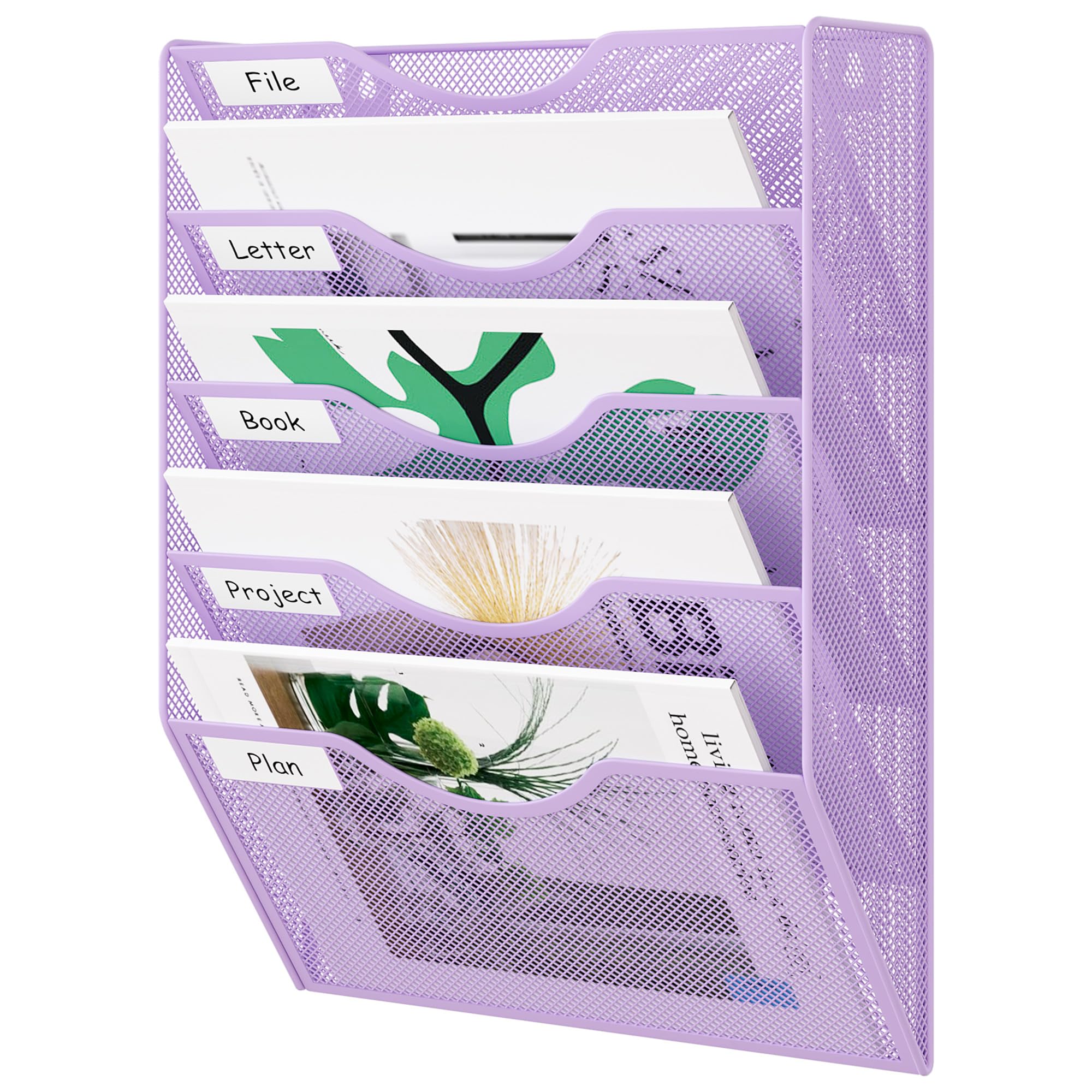 EasyPAG 5 Pocket Mesh Wall File Organizer, Hanging Paper Folder Holder with Classify Label, Vertical Wall Mount Mail Organizer for Office Home
