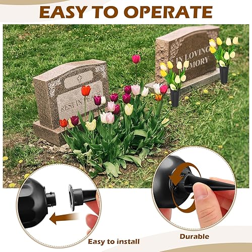 Miniatura 3 de 12 jarrones de cementerio con picos de plástico conmemorativo floral para tumba, jarrones con estacas para césped, lápidas, decoración junto a la