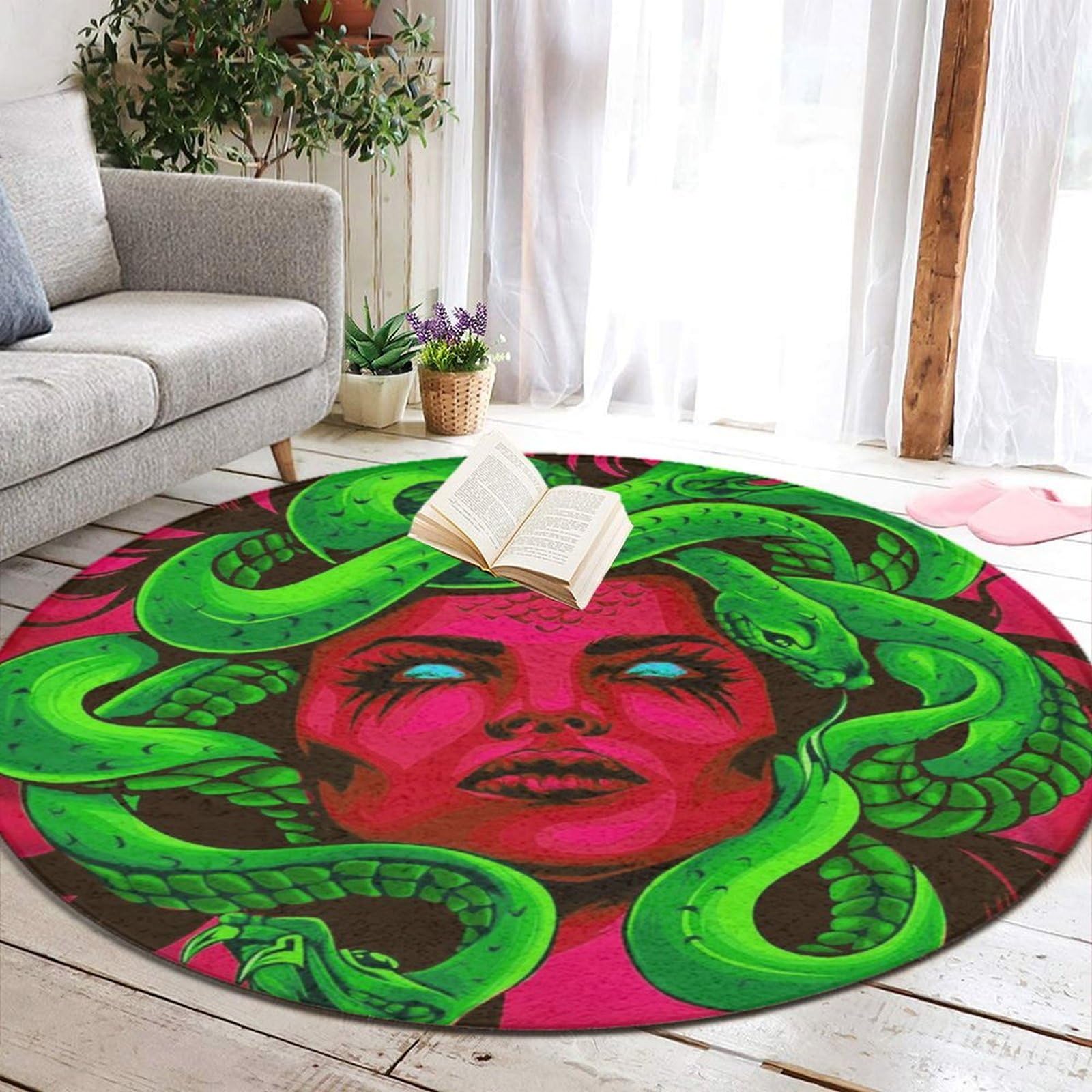 WUXEKZO Memory Foam Round Area Rug Entryway Mat Contemporary Home Decor -36" Diameter, Soft Non Slip Spa Floor Mats Absorbent Multipurpose Rugs, Greek