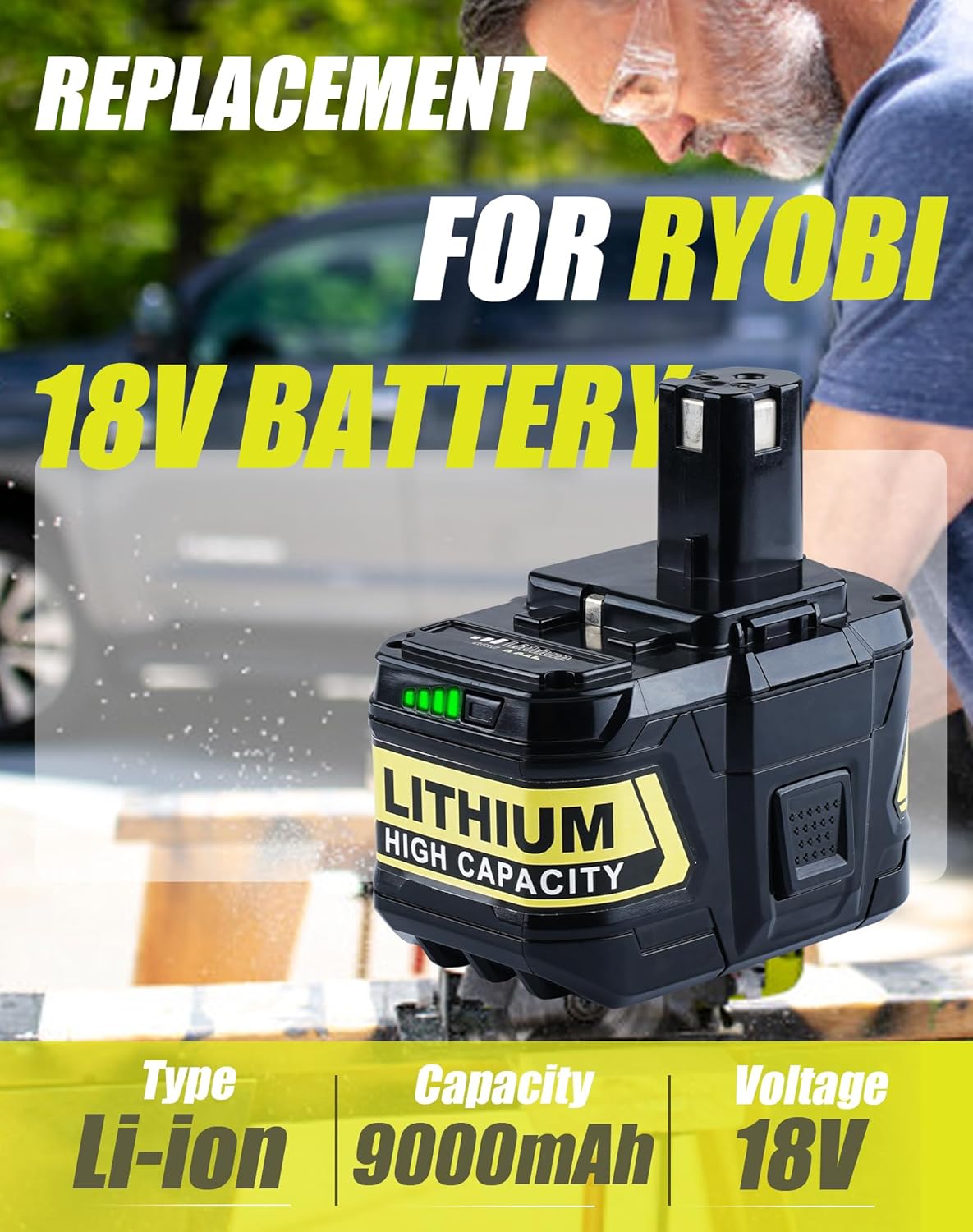 VANTTECH Upgraded 7.0Ah 2-Pack 18V Lithium Battery Replacement for Ryobi 18V Battery P102 P107 P105 P108 P191 P190 P193 BPL1815 PBP002 PBP005 PBP004 PBP007 (18, Volts, Amp Hours, 9.0)