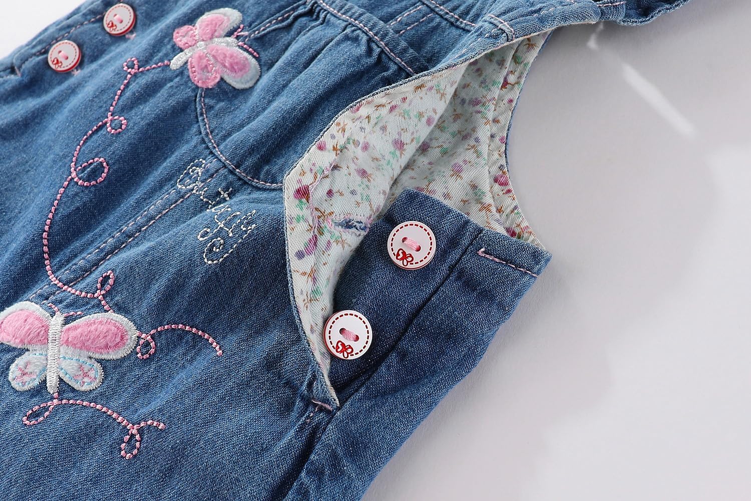 Peacolate 3Months-3Years Baby Girls Denim Overalls Embroidery Butterfly Bib Pants Jeans Jumpsuit - Image 4