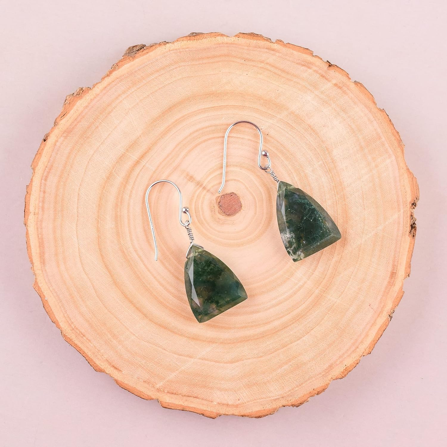 Natural Moss Agate Crystals Earring, Hexagon Cabochon Gemstone, Energy Healing Crystals, Birthday, Gift for Her, Gemstone Jewelry AAA+ Quality