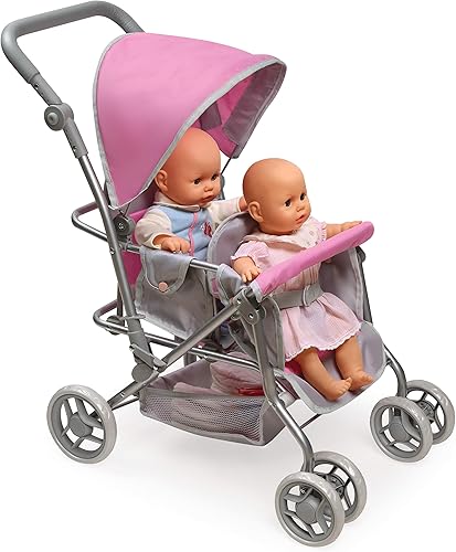 Miniatura 8 de Badger Basket Cochecito de muñeca doble  Cochecito para muñeca bebé con asientos ajustables y cesta de almacenamiento  Se adapta a muñecas de hasta