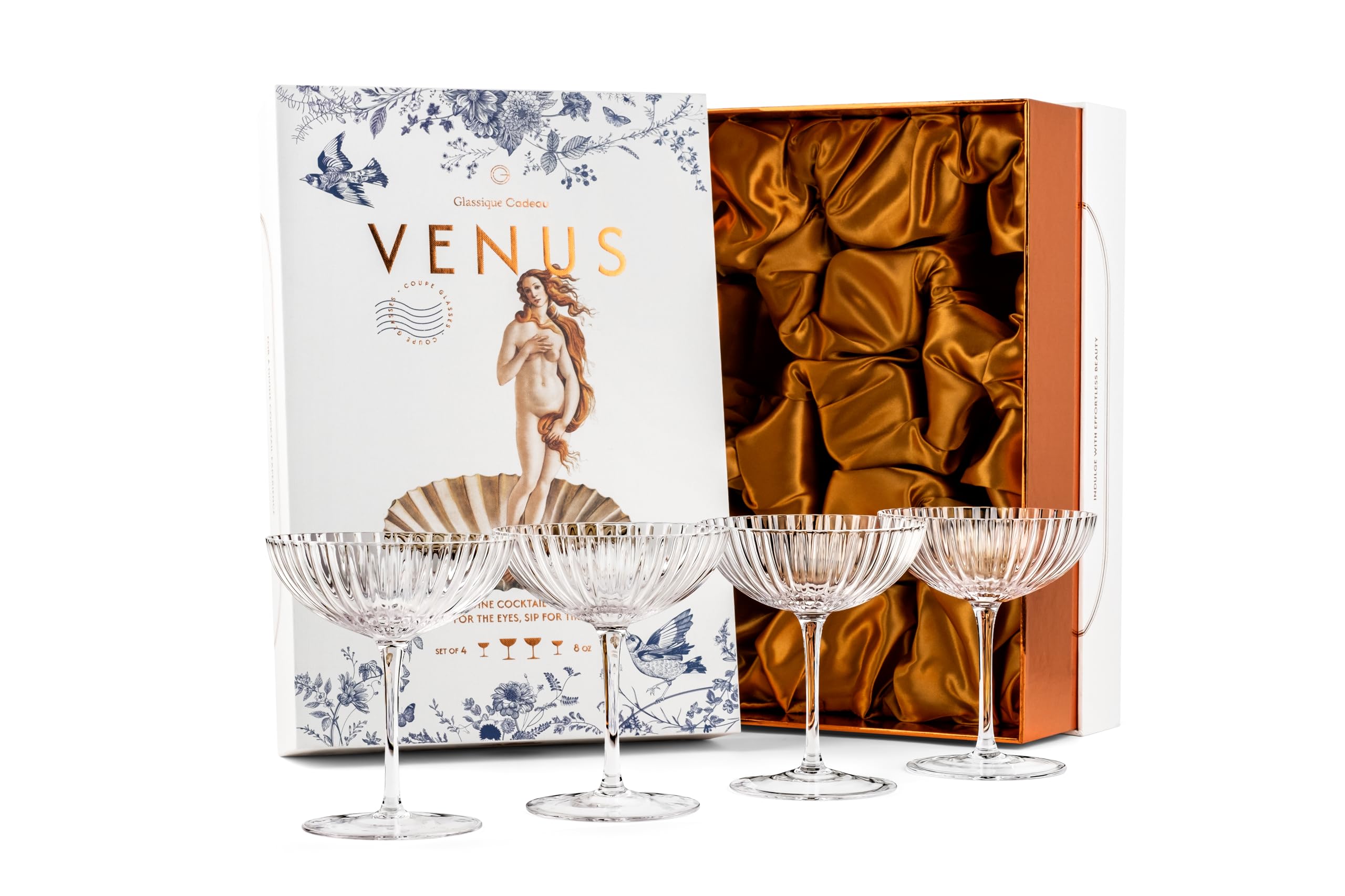 Coupes à Cocktail en Coquillage de Vénus - Lot de 4 en Cristal Côtelé