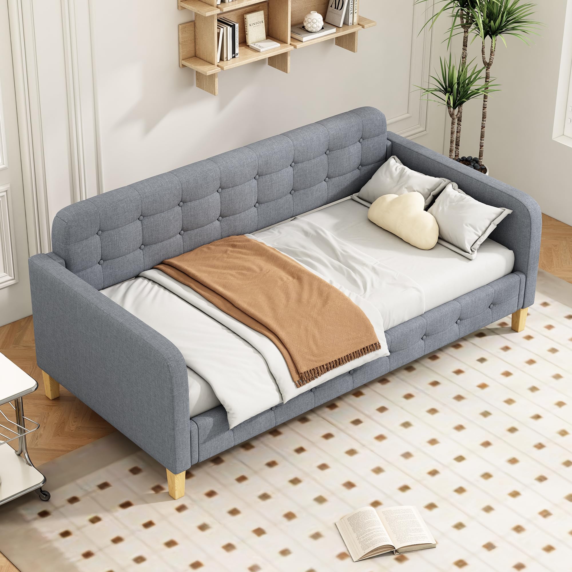Sapgaks Schlafsofa 90 * 200cm,Sofa Bed,Sofabett,Tagesbett, Knopfnagelverzierung,einfach und stilvoll,Grau(Ohne Matratze) Küche, Haushalt & Wohnen