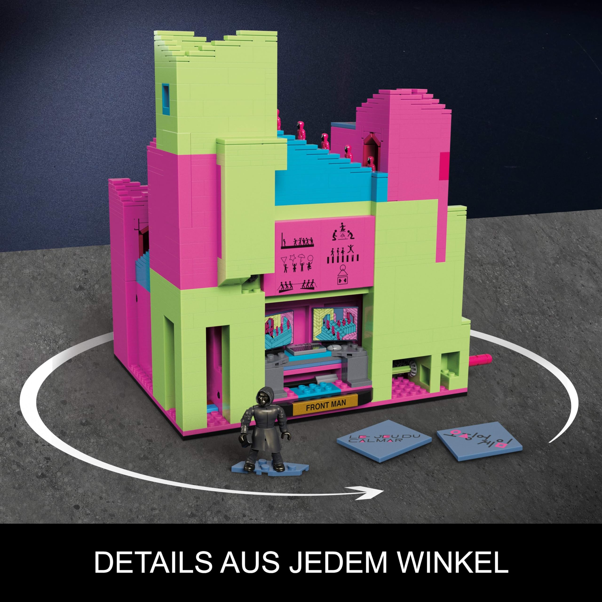 MEGA Squid Game Actionfigur Bauspielzeug Das Treppenhaus mit 1707 Teilen, bewegliche Figur, für Sammler, HYL45
