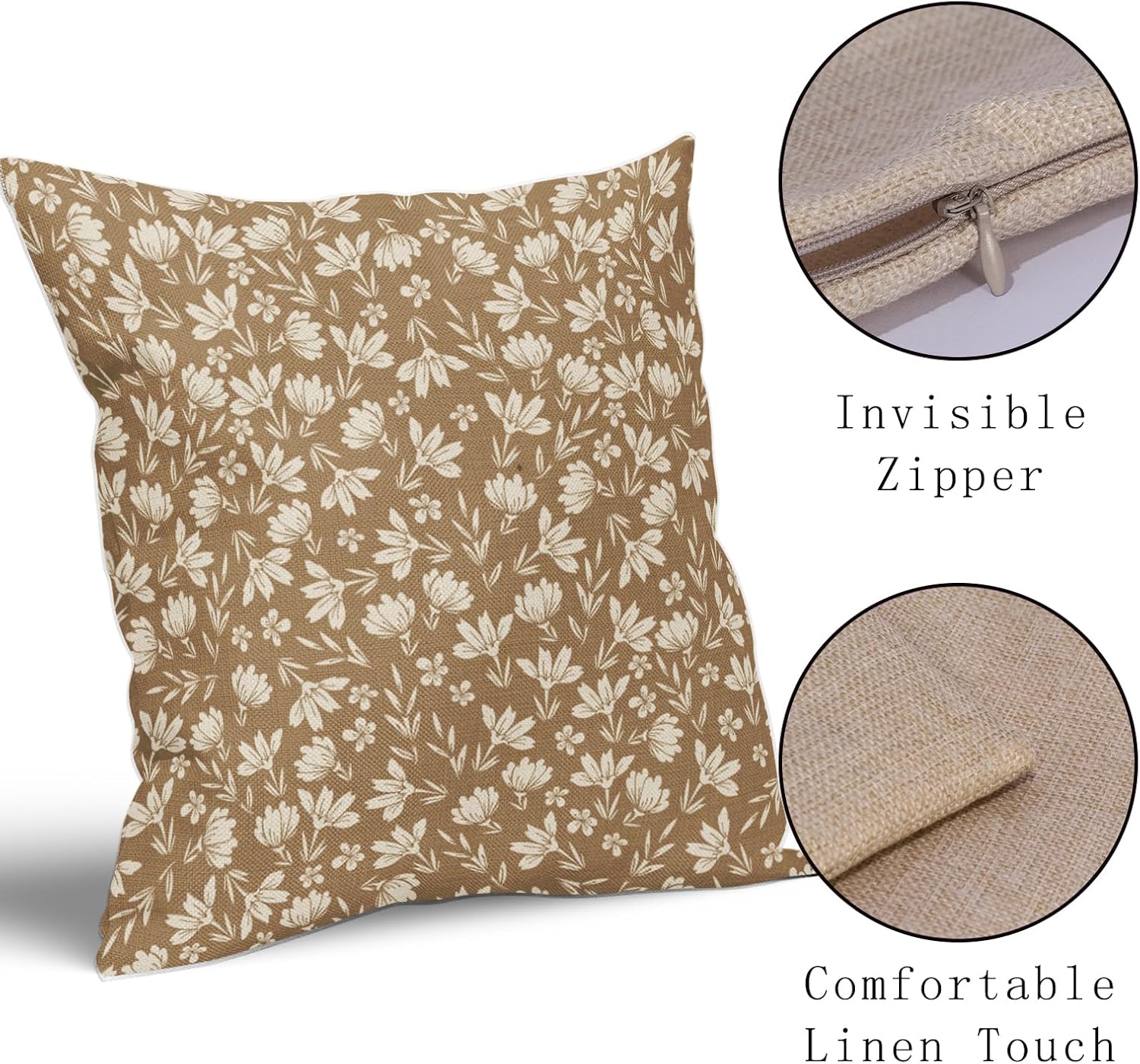 Brown Pillow Covers 20x20 Set of 2 Vintage Floral Rustic Old Style Cute Flower Print Decorative Outdoor Pillowcases Seasonal Farmhouse Throw Cushion Case Decor for Couch Sofa Bed - Image 4