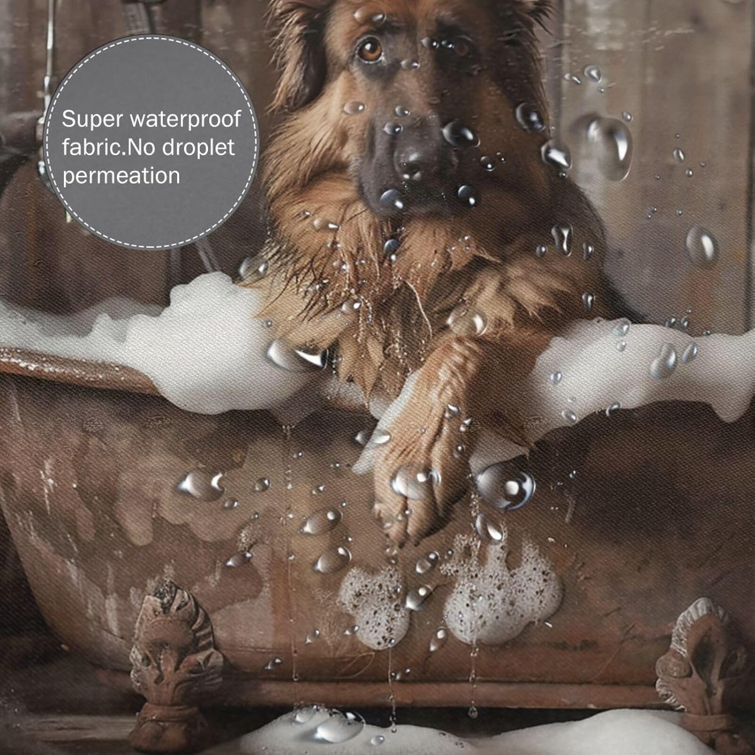 German Shepherd Taking a Bath Shower Curtain, Bath Curtain 72" W x 72" L for Bathroom Decor with Hooks