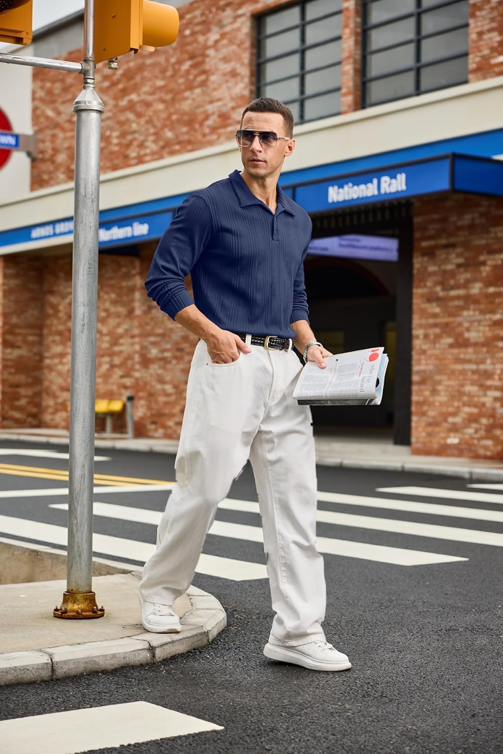 Rela Bota Mens Knit Polo Shirts Long Sleeve Fashion Textured Sweaters Casual Thermal Stretchy Collared Dress Golf Shirt - Image 3