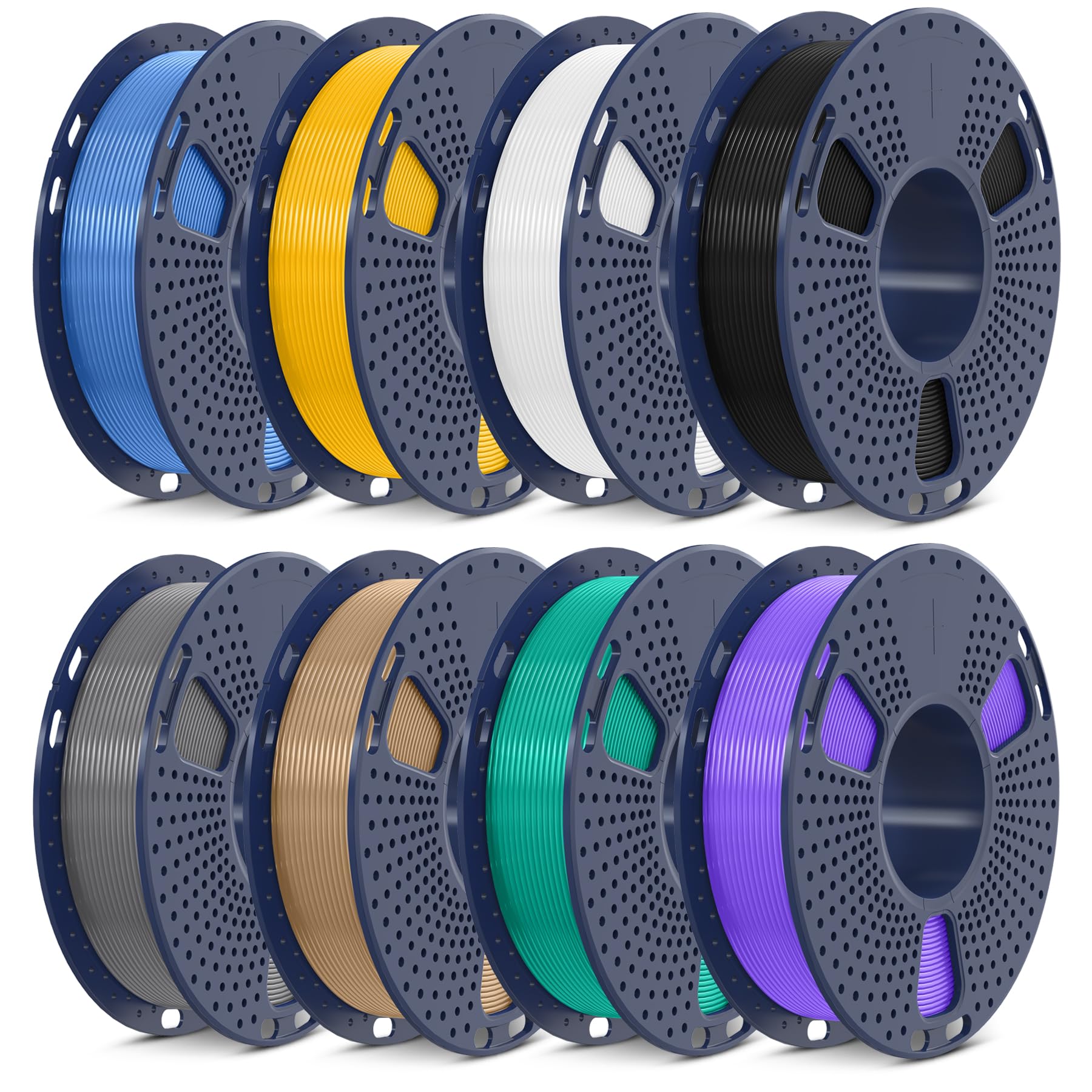 SUNLU 3D Printer Filament, Neatly Wound 250G Spool PLA Filament Bundle, 1.75mm PLA Filament Muticolor, High Compatiblity, 8 Rolls, Black+White+Grey+Burlywood+Purple+Bluegrey+GrassGreen+PureYellow