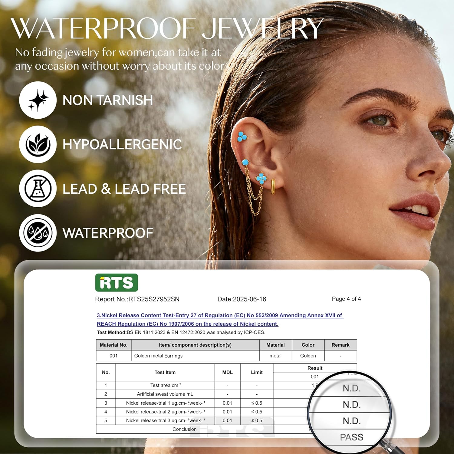 3 Pairs Small Hoop Earrings Set,Heart Turquoise Earrings for Women,18K Gold Plated Stainless Steel Cartilage Earrings for Multiple Piercings,Dainty Chain Earrings Hypoallergenic Jewelry Gift for Her - Image 3