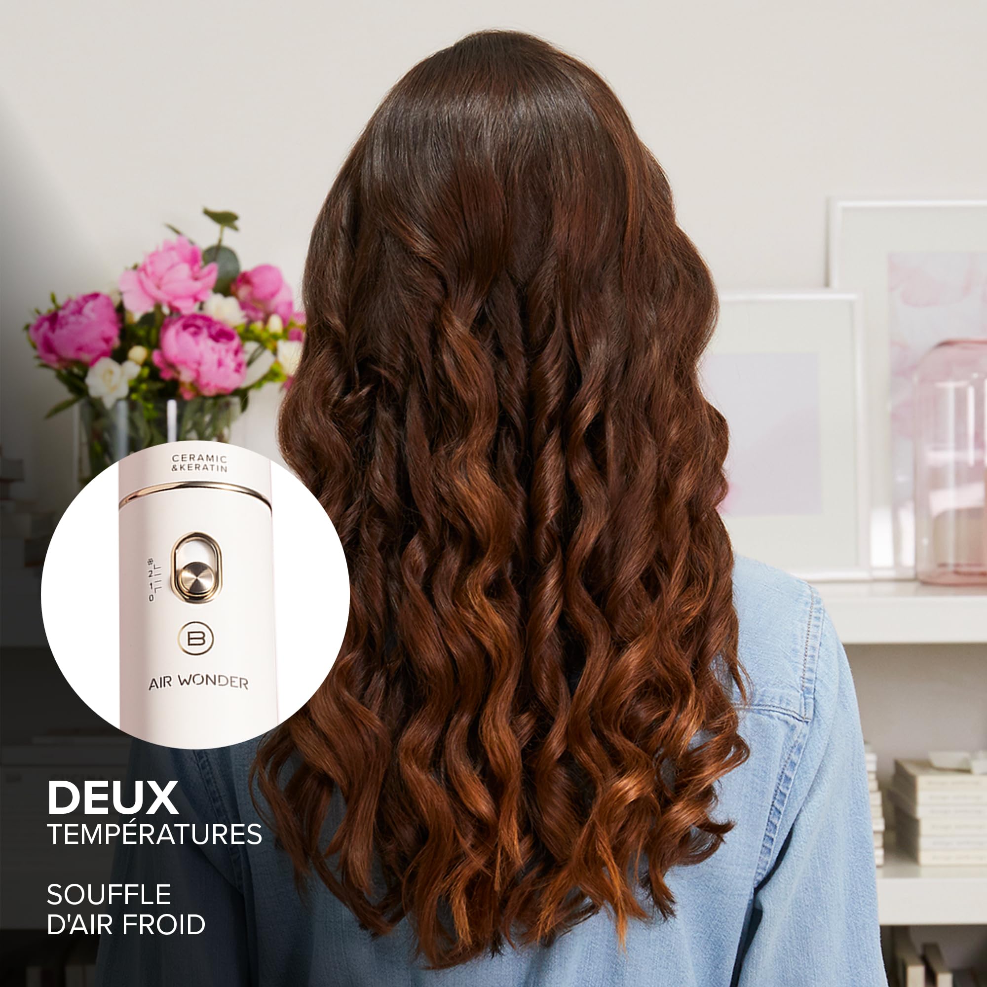 Bellissima Brosse Soufflante Ionique Air Wonder - Brosse Chauffante Brushing, Brosses en Céramique, Enduites de Kératine - 2 Températures et Air Frais - Sèche, Volume, 8 Accessoires Inclus, 1000 W
