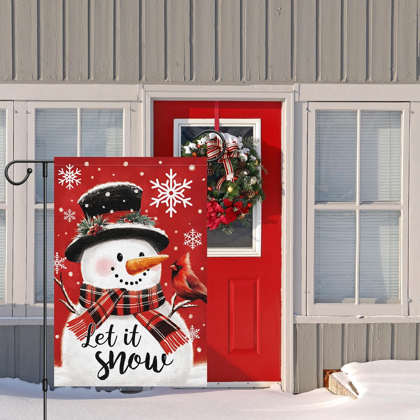 Louise Maelys Winter Welcome Garden Flag Snowman Let It Snow 12x18 Inch Double Sided Small Burlap Seasonal Holiday Yard Outdoor Outside House Decoration - Image 2
