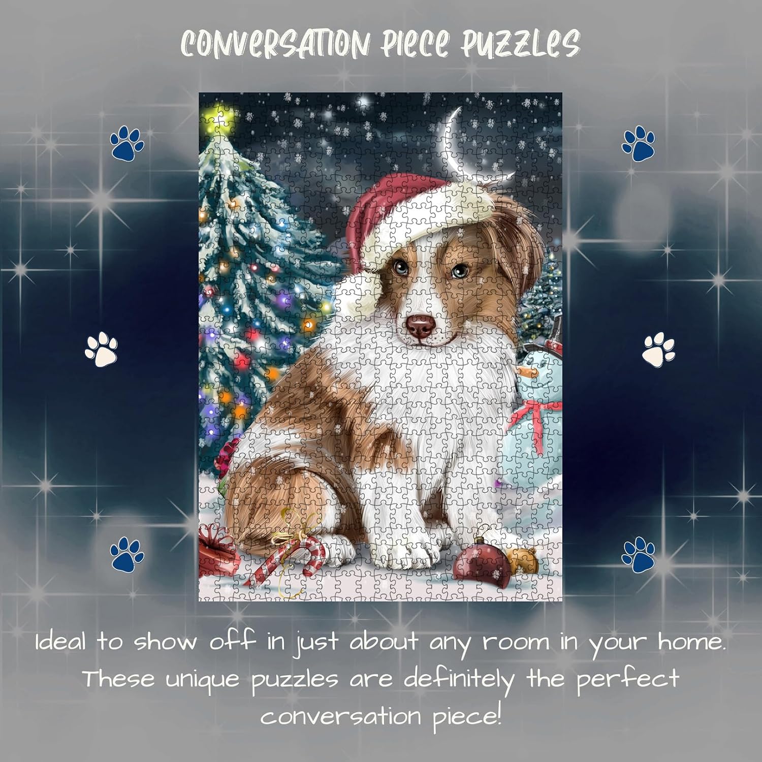 Have a Holly Jolly Christmas Australian Shepherd Dog Jigsaw Puzzle for Adults - Animal Printed Interlocking Puzzle Game Artwork - Gift for Dog Lover's - 300 Pcs 14"x20"