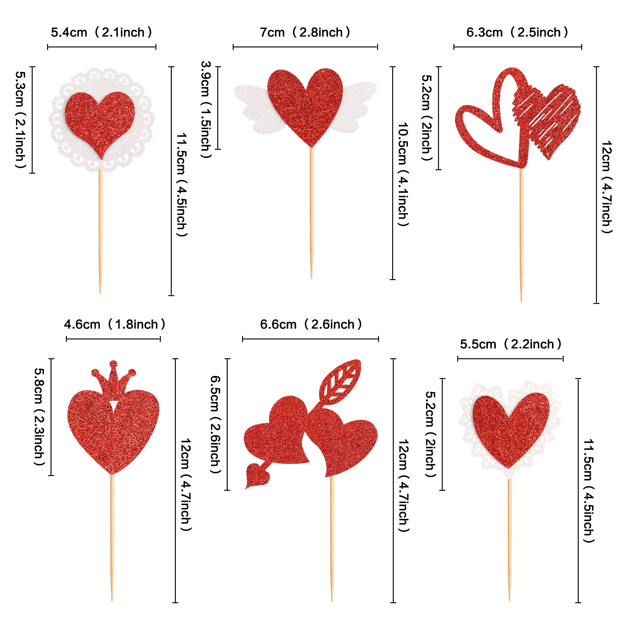 Ercadio 24 Pack Red Heart Cupcake Toppers Glitter Valentine’s Day Heart Cupcake Picks Wings Heart Cupcake Decors for Bridal Shower Engagement Party Cake Decors Supplies