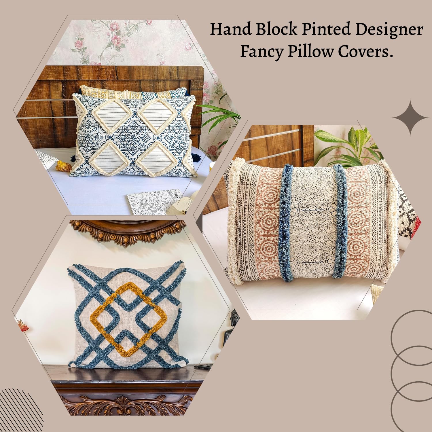 ABSTRACT INDIA Cotton 2 Pcs Cotton Pillow Cover Block Printed Cushion Cover Living Room, Decorative Cushion for Sofa Couch, Cushion Cover Cushion Cover 16 inch x 24 inch 1