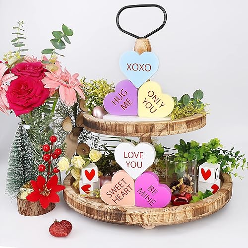 Miniatura 3 de Decoración del día de San Valentín, 6 letreros de corazón de madera con doble impresión para el hogar, mesa, bandeja escalonada, repisa, decoración