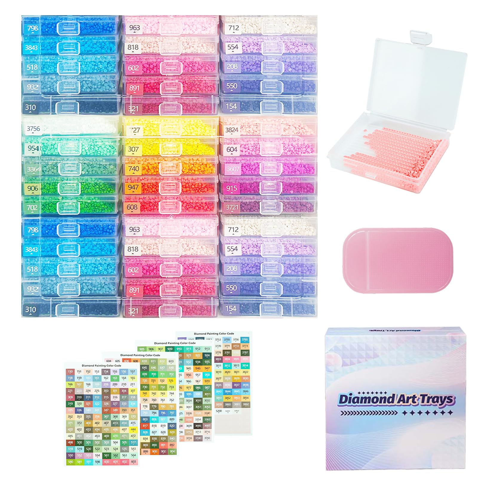 Diamond Art Case, 45 Piece Tray with Lid for Storage and Display Canopy Package Adult Diamond Art Bead Storage Case