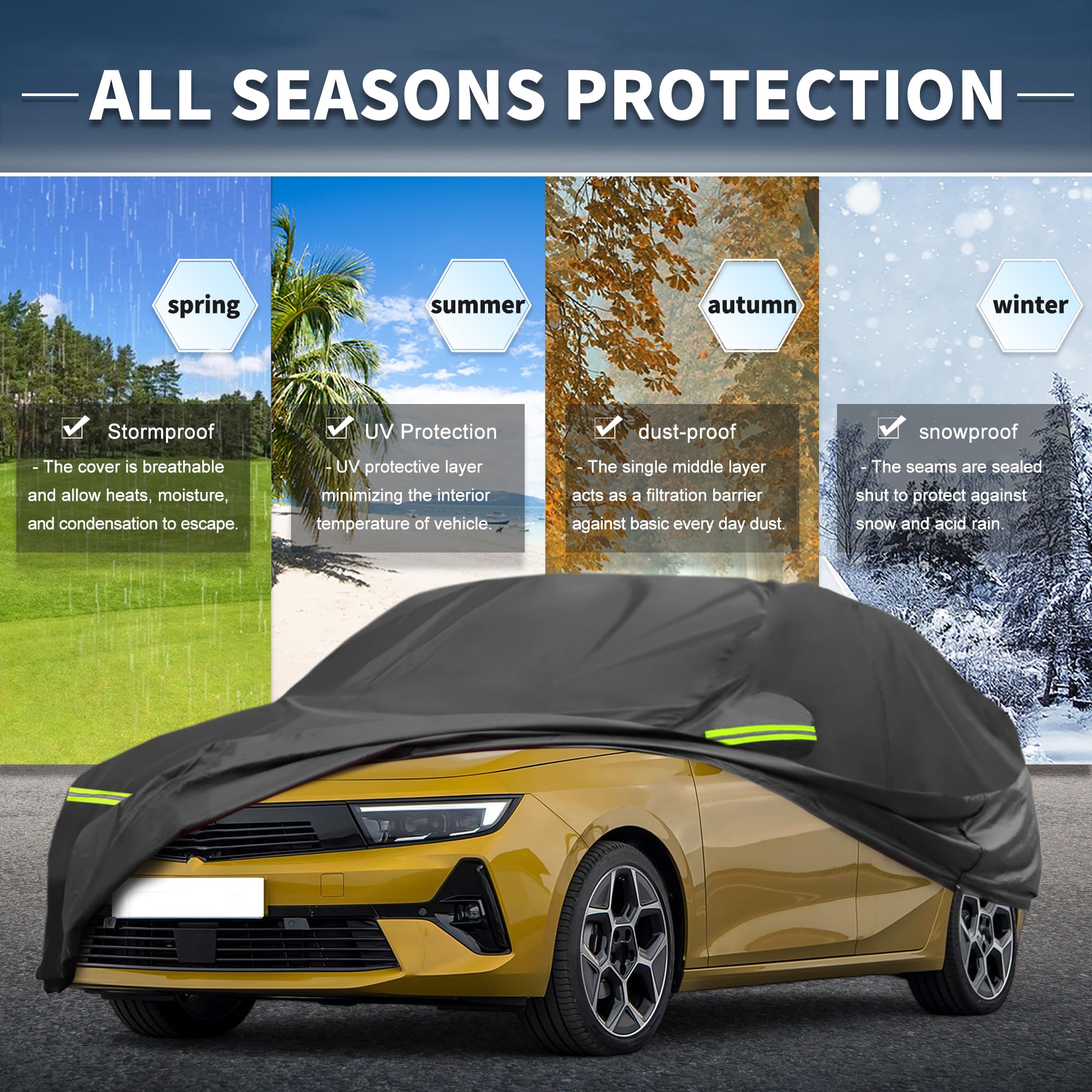 A ABSOPRO Pokrowiec samochodowy do Opel Astra 09-24 210D-PU pełne pokrycie na wszystkie warunki atmosferyczne, wodoszczelny, wiatroszczelny, ochrona przed słońcem, śniegiem, z drzwiami kierowcy, zamek