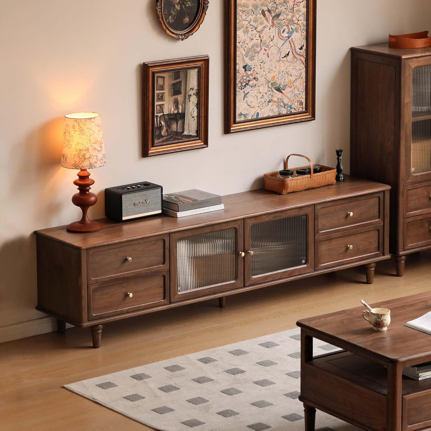 YESWOOD 78.74" L Solid Walnut Wood TV Stand for 60-85" TV, Mid Century Modern Media Console Entertainment Center Table with Storage, TV Console Table for Bedroom Living Room